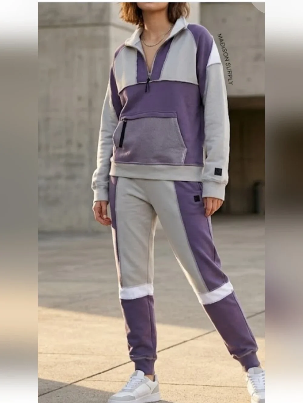 Madison Supply  Colorblock Matching Set- Purple & Gray.  Hoodie 2XL And Pants XL